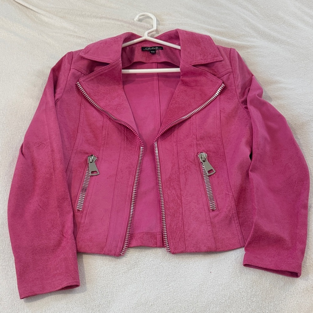 Vibrant Pink suede looking jacket